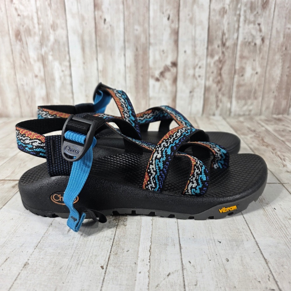 Chaco Z2 Classic Womens 8 Sandals Black Blue Orange Geometric Vibram Toe Loop